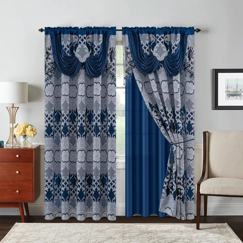 Vista 9 de Petrichor Cortinas de gasa jacquard transparente borgoña (54 pulgadas de ancho x 63 pulgadas de largo), 2 paneles con cenefa adjunta, diseño floral
