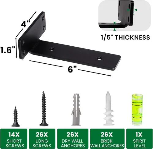 Vista 6 de CONNOO Soportes flotantes de alta resistencia, soportes de metal ocultos en L de 6 pulgadas para soporte de estantes, soportes de estante rústicos