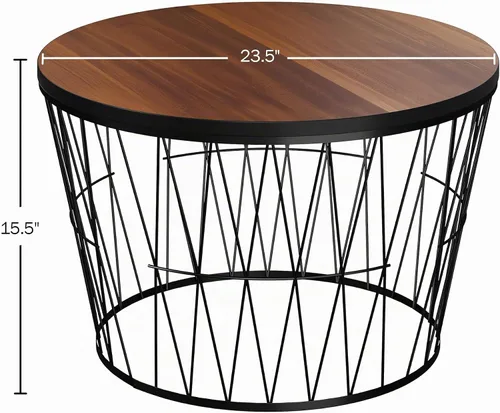 Vista 2 de Lavish Home Mesa de centro redonda con base de metal geométrica, muebles pequeños y modernos para sala de estar, mesa de centro de mediados de siglo