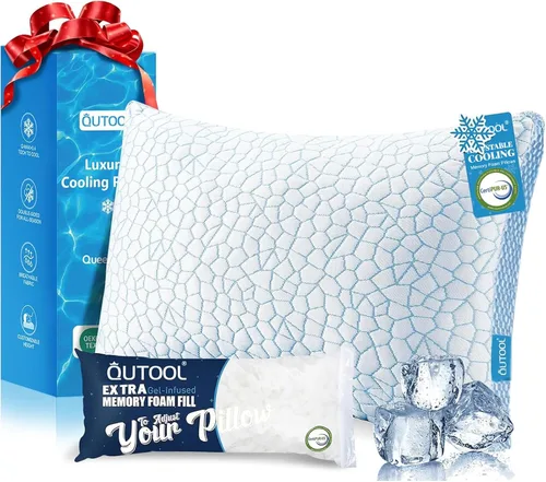 Vista 14 de QUTOOL CertiPUR-US - Juego de 1 almohadas refrescantes mejoradas para dormir, de espuma viscoelástica triturada, tamaño estándar, para personas que