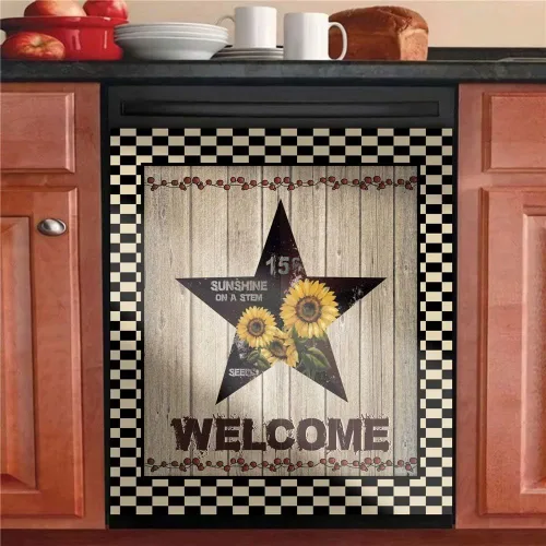 Vista 9 de Prim Barn Star - Adhesivo para lavavajillas, cubierta de madera de campo, cubierta de calcomanía decorativa de cocina con corona de sol, cubierta