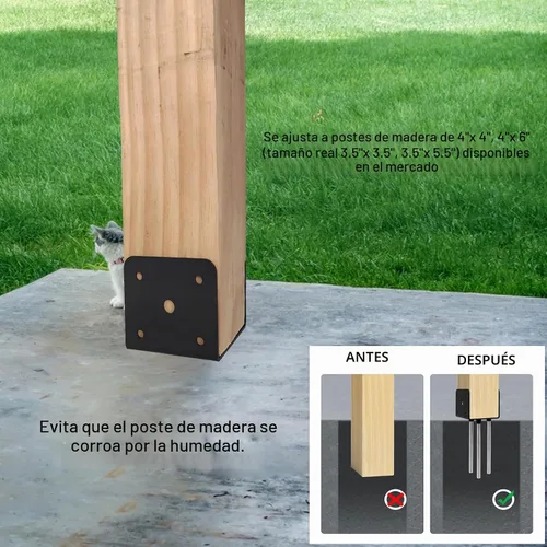 Vista 4 de 4 piezas de anclaje de poste de hormigón en forma de U soporte de poste de 4x4 soporte de base de poste de tierra, soportes de pérgola base de poste