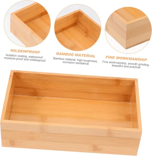 Vista 8 de Caja de almacenamiento de bambú, organizador de oficina, contenedor para encimera, utensilios de cocina, organizador de almacenamiento, tapa