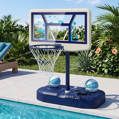 Vista 10 de Goplus Aro de baloncesto para piscina con tablero de policarbonato de 42 pulgadas, 2 bolas, bomba