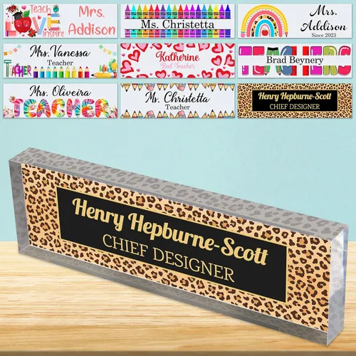 Vista 25 de Placa de nombre de escritorio personalizada para profesores, placa de identificación de bloque de acrílico personalizada para oficina, placa
