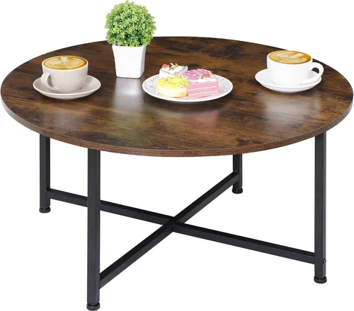 Vista 7 de ZenStyle Mesa de centro redonda, escritorio de cóctel de estilo industrial, mesa de té de ocio moderna, mesa de comedor de cocina para sala