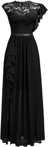 Vista 4 de Miusol Vestido largo formal de encaje floral con volantes para dama de honor, fiesta de dama de honor