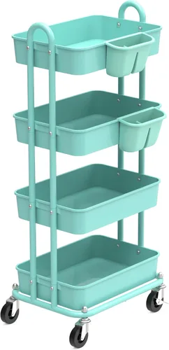 Vista 13 de Simple Houseware - Carro multiusos rodante de 3 niveles con cubo colgante, color Turquesa