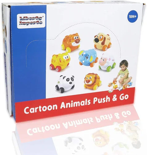 Vista 6 de Liberty Imports Juego de 8 piezas de animales de dibujos animados de juguete de fricción para bebés y niños pequeños Lindos mini vehículos