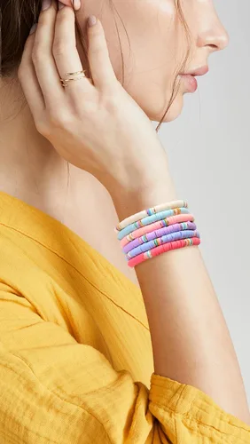 Vista 5 de LALAPPLE Preppy Heishi - Pulseras elásticas apilables de arcilla arcoíris para mujer, pulseras apilables para mujer, pulseras coloridas bohemias
