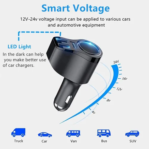 Vista 8 de 4 en 1 cargador del coche del USB C, adaptador multi del encendedor del PD3.0