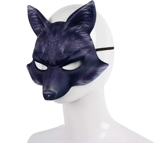 Vista 2 de Máscara de lobo de Halloween, máscara de medio rostro, máscara de animal de hombre lobo, máscara facial de velo, maquillaje, cosplay, fiesta