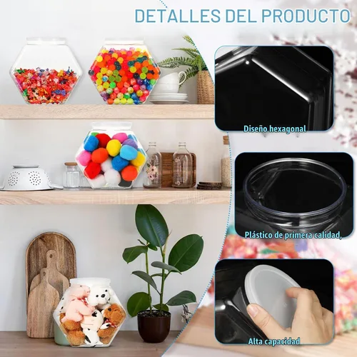 Vista 3 de Uiifan 1 Pieza Tarro Hexagonal de Plástico para Dulces con Tapa Tarro de Galletas Recipientes Hexagonales Transparentes para Dulces para Aperitivos