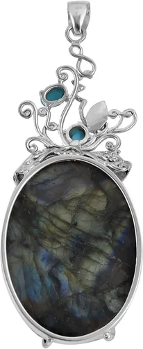 Vista 5 de Bali Legacy - Colgante de plata de ley 925, labradorita natural para dormir, turquesa con flores florales envueltas para mujer, Metal, Labradorita