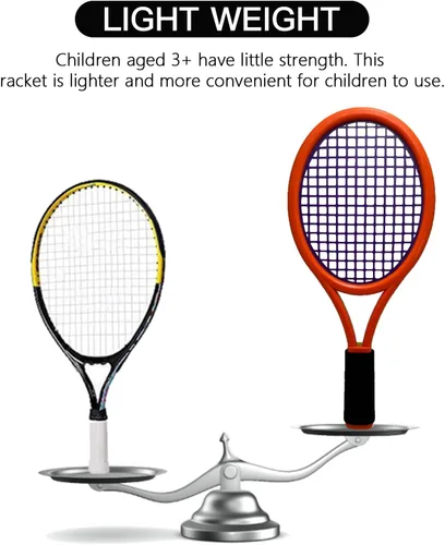 Vista 2 de Raqueta de tenis para niños, raqueta de tenis de plástico de 17 pulgadas con 2 bolas suaves, 2 pelotas de tenis y 4 volantes para niños