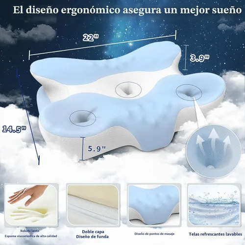 Vista 5 de Almohada cervical de espuma viscoelástica para aliviar el dolor de cuello, almohada ergonómica de contorno para dormir de lado, espalda y estómago
