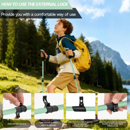 Vista 3 de 2 Pack Kids Hiking Poles, Walking Stick for Trekking or Walking A-Kids-verde claro