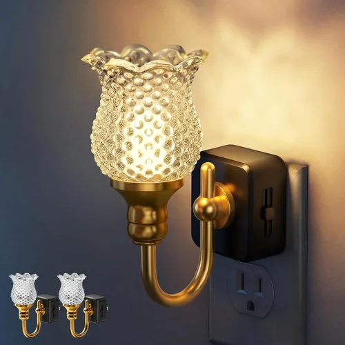 Vista 21 de DORESshop Luz nocturna LED, luces nocturnas giratorias que se enchufan a la pared con sensor de luz automática de 3000 K luz nocturna con brillo