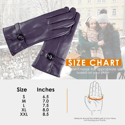 Vista 6 de Guantes de cuero de invierno para mujer, guantes de piel de cordero para pantalla táctil