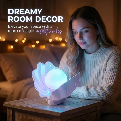 Vista 6 de Lámpara de mesita de noche Shell con cargador inalámbrico, luz regulable sin escalones para dormitorio y dormitorio, lámpara de estado de ánimo