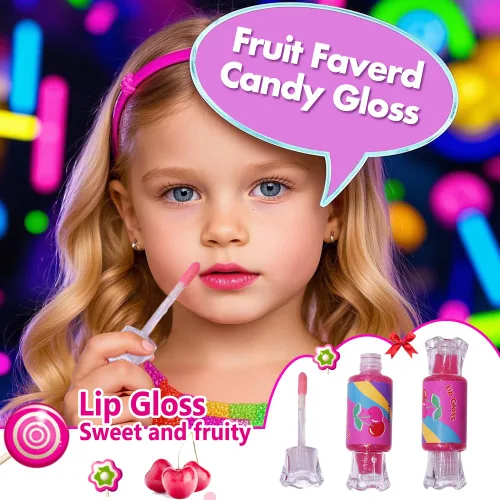 Vista 8 de Mebtmel Lindo brillo de labios para niños, juego de brillo de labios con purpurina para niñas de 6 piezas con forma de dulce, bálsamo labial