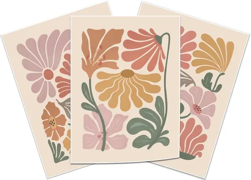 Vista 9 de TBKHUDBI Lienzo de flores bohemias para pared, impresiones florales abstractas, juego de 3 pósteres minimalistas de pintura botánica, mercado