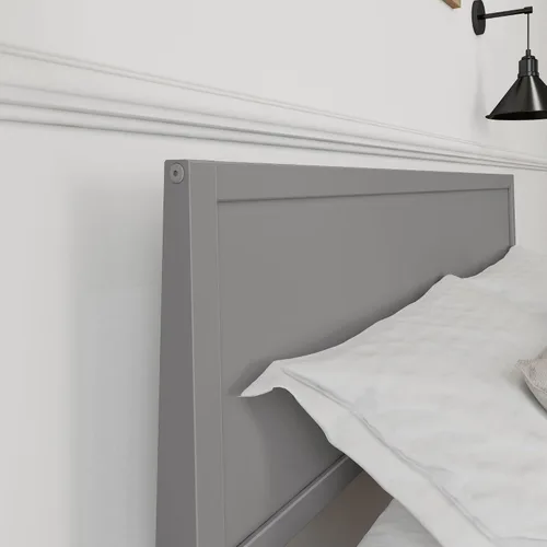 Vista 5 de Plank+Beam Base de cama matrimonial de madera maciza con cabecera de panel, cama de plataforma completa moderna con soporte de listones de madera