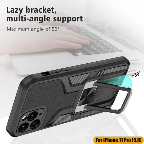 Vista 7 de Funda compatible con iPhone 11 Pro resistente de grado militar a prueba de golpes, doble protección (TPU+PC), funda magnética sólida y duradera