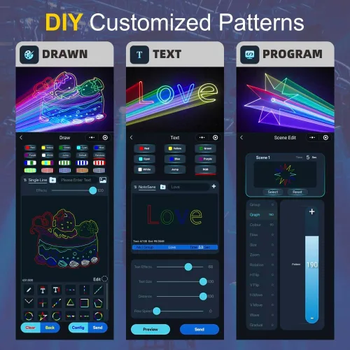 Vista 3 de Luz láser DJ con control por aplicación, proyector láser de animación 3D para fiestas, admite dibujos personalizados, reproducción de texto