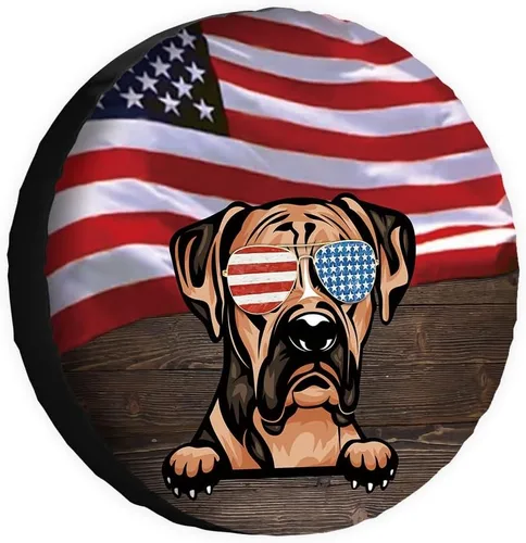 Vista 18 de Cubierta de neumático de repuesto para perro, Basset Hound con gafas de sol, con bandera de Estados Unidos, fundas protectoras de ruedas a prueba