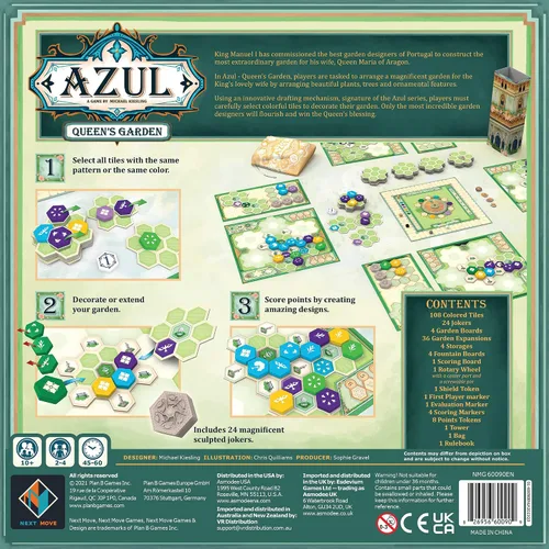Vista 3 de Asmodee Azul Queen's Garden Juego de mesa - Crea un Paraíso Real, Juego de colocación de azulejos de mosaico y estrategia para niños y adultos, A