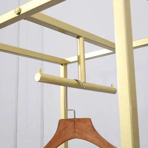 Vista 6 de Percheros de ropa moderna al por menor resistentes, estantes de almacenamiento de ropa de metal, estante de exhibición de pie