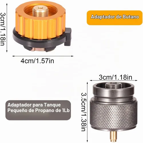 Vista 6 de Camping Stove Adapter Propane to Butane Adapter 1 Lb Propane Tank Input EN417 Lindal Valve Output w/Butane Canister Nozzle Input EN417 Lindal Screw