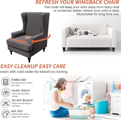 Vista 21 de Eco-Ancheng Funda para silla Wingback, 2 piezas, respaldo de ala, fundas de elastano para sillón con respaldo de ala, fundas para sillón con parte