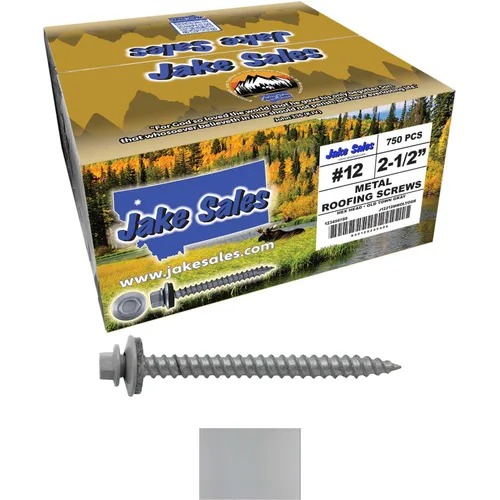 Vista 30 de 12 tornillos para techos de metal gris ABC de 2-1/2 pulgadas, cabezal de arandela hexagonal, arranque automático/roscado, arandela EPDM. 1 bolsa