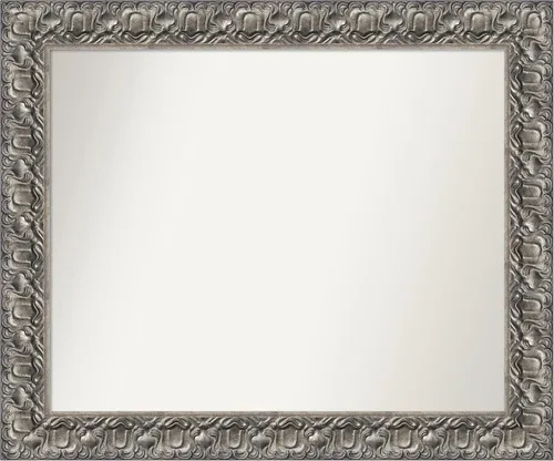 Vista 98 de Amanti Art Espejo de baño plateado para sobre fregadero, 26 x 26 pulgadas, espejo cuadrado de níquel pulido, marco de madera tradicional mediano, se