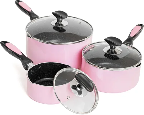 Vista 7 de Cacerola antiadherente con tapa, sartén antiadherente de 1 cuarto y 2 cuartos y 3 cuartos con asa de silicona, pequeña olla de leche con tapa