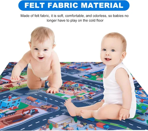 Vista 7 de Houkiper Alfombra de juegos para niños, alfombra de juego con múltiples temas, alfombra de fieltro para niños, alfombra plegable antideslizante
