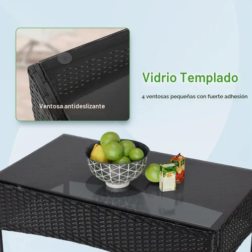 Vista 4 de Juego de 4 muebles modulares para exteriores, juego de muebles de mimbre resistentes al agua con 3 sillas de ratán, 1 cojín de mesa con tapa