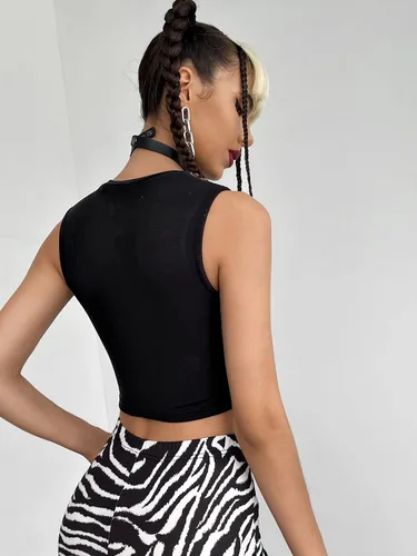 Vista 2 de Verdusa Camiseta corta sin mangas con cuello redondo y recortada para mujer