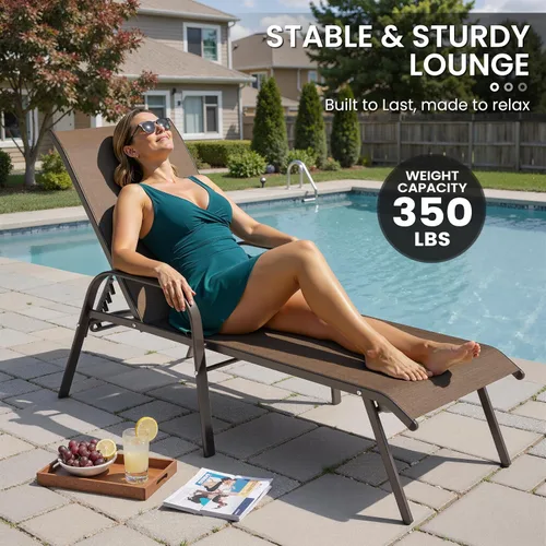 Vista 6 de Crestlive Products Outdoor Chaise Lounge Chair, 5-Position Pool Lounge Chairs with Armrests Sunbathing Recliner for Patio, Beach, Deck, Yard