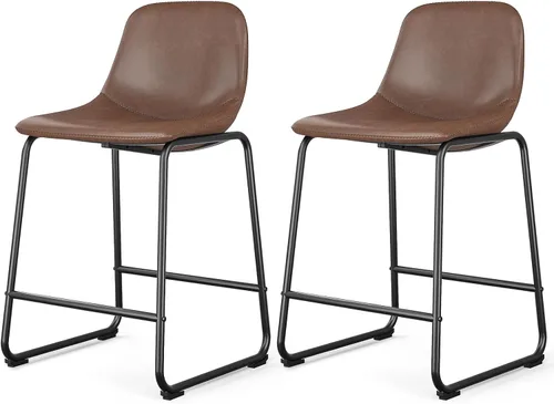 Vista 32 de Rfiver Taburetes de bar de cuero sintético PU Set de 2, Taburetes de pub industriales con respaldo y reposapiés, Sillas de bar modernas sin brazos