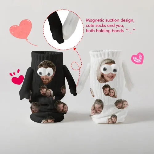 Vista 3 de Yopicks Calcetines personalizados tomados de la mano con foto, calcetines personalizados con manos, calcetines divertidos regalos para novio