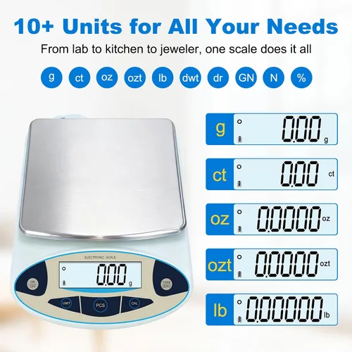Vista 3 de Báscula de laboratorio 176.37 oz x 0.00 oz, balanza analítica digital de alta precisión, escala electrónica de precisión de 0.00 oz con pantalla LCD