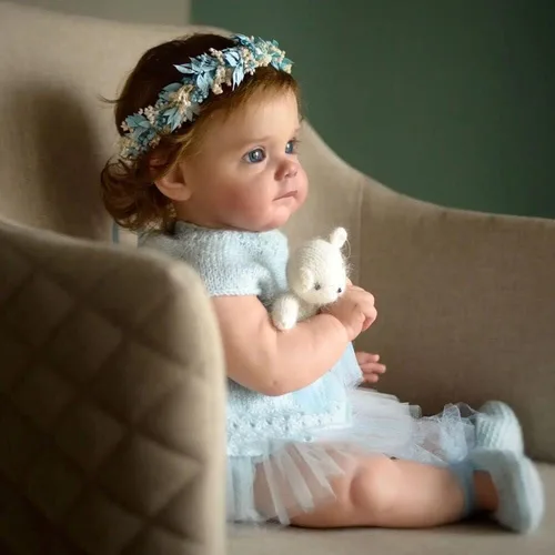 Vista 2 de Angelbaby Muñeca de bebé recién nacida de 24 pulgadas con pelo arraigado hecho a mano para niña, muñeca realista de silicona suave y realista