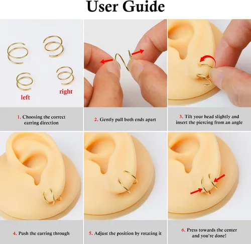 Vista 14 de 2 Pairs Double Hoop Earrings, Gold Cartilage Earrings for Women, Small Silver Helix Piercing Jewelry,Spiral Nose Ring Tiny Twist Earrings as Gift