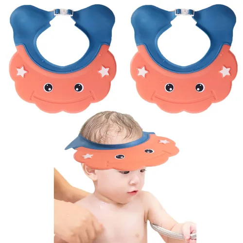 Vista 11 de 2 piezas de gorro de ducha para bebé, sombrero de baño ajustable para bebés, protección para orejas de baño, protección para la cabeza, champú