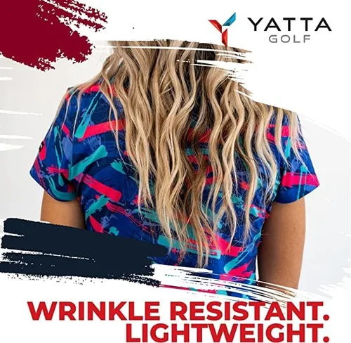 Vista 6 de YATTA Golf Polo de golf prémium para mujer, secado rápido, resistente a las arrugas y absorbe la humedad, trajes de golf para mujer