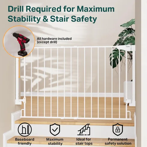 Vista 39 de Cumbor 29.2–43" Puerta de bebé para escaleras, de montaje en pared (se requiere taladrar), puerta para perros expandible sin barra inferior, puerta