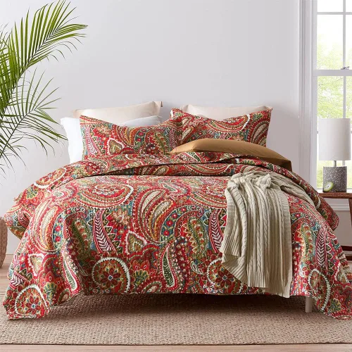Vista 12 de ENASAL Juegos de Colchas de Algodón, Juegos de Cubrecamas Reversibles Edredón, Colcha Floral Paisley (Azul, Tamaño Queen)